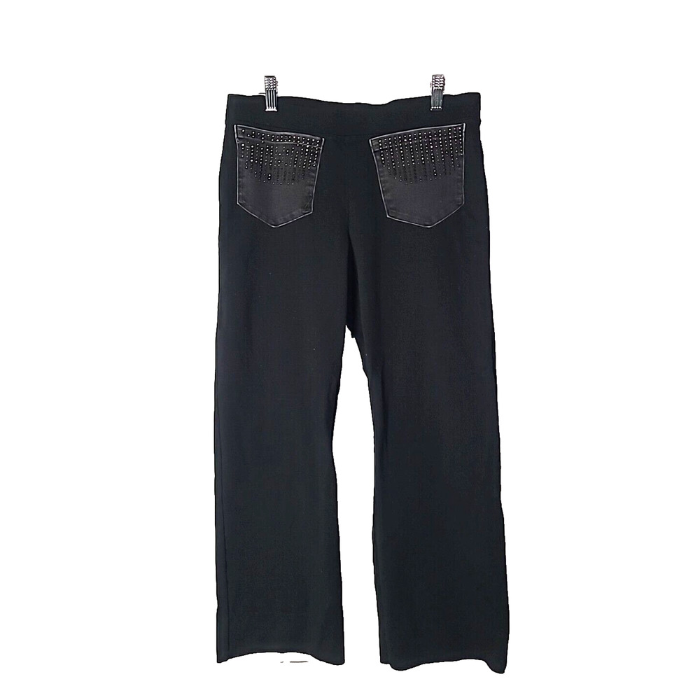 Eileen Fisher Black Studded Pocket Knit Pants Women Small Pull On Straight Leg - Picture 1 of 4